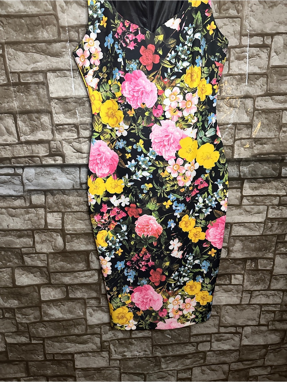 New York & Company Black Floral Midi Dress with Multi Colored Blooms Size Small - Picture 6 of 8